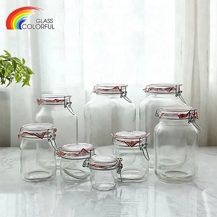 Guaranteed Quality glass jar containers with glass lid airtight glass storage jar