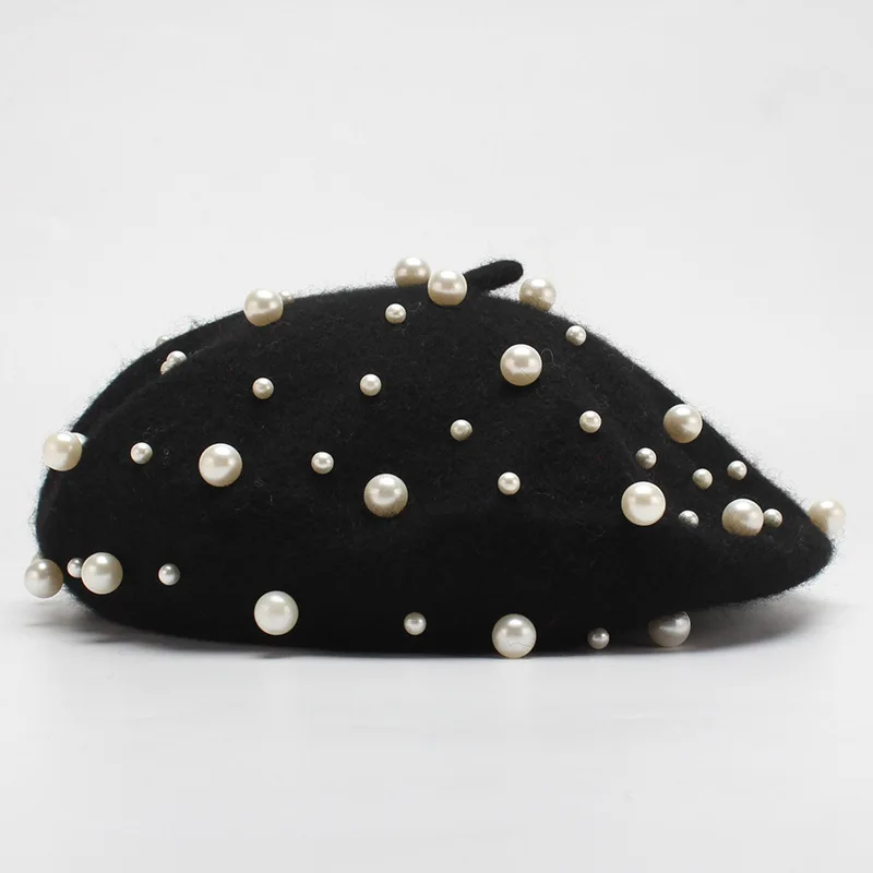 custom women pearls wool felt beret design your own beret cap