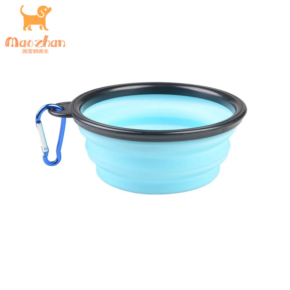 Professional design plastic dog bowl for pets dish washing collapsible folding siliconepet with carabiner clip
