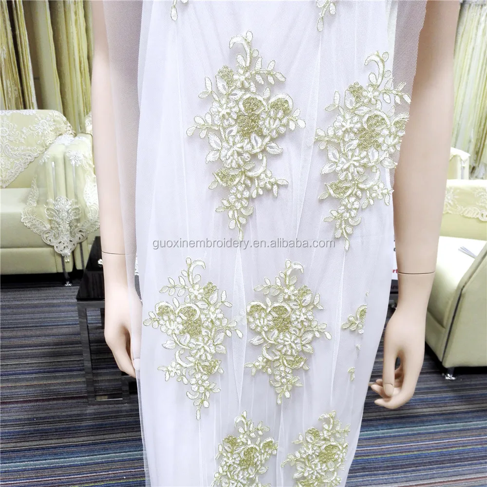 Gold Corded Lace Tulle Floral Embroidery Gauze lace about 52 'Wide for Wedding Dress