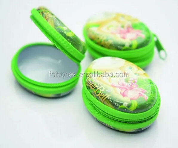 gorgeous round princess zipper coin metal tin wallet hanging tin purse