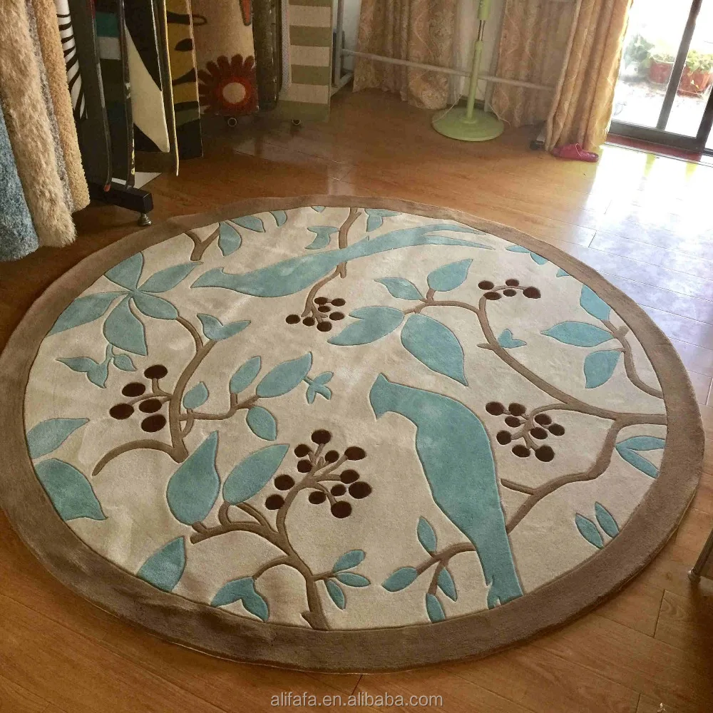 chinese floral hand carved round carpet