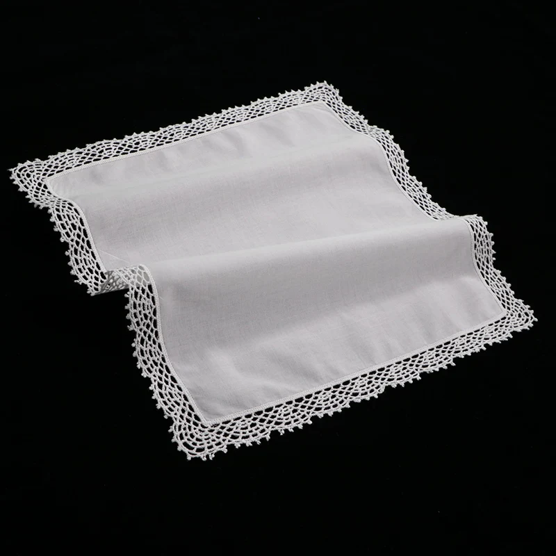 
D001: White premium cotton lace handkerchiefs crochet hankies for women/ladies wedding gift 