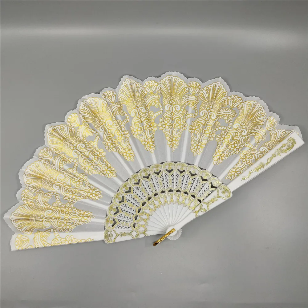 23cm new spanish plastic ladies dance hand fan delicate peacock lace gilding wedding fans