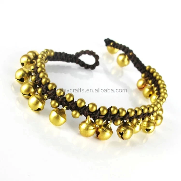 BRASS BEADED ANKLETS WITH BRASS BELLS Handmade Thailand Fair Trade Jewelry