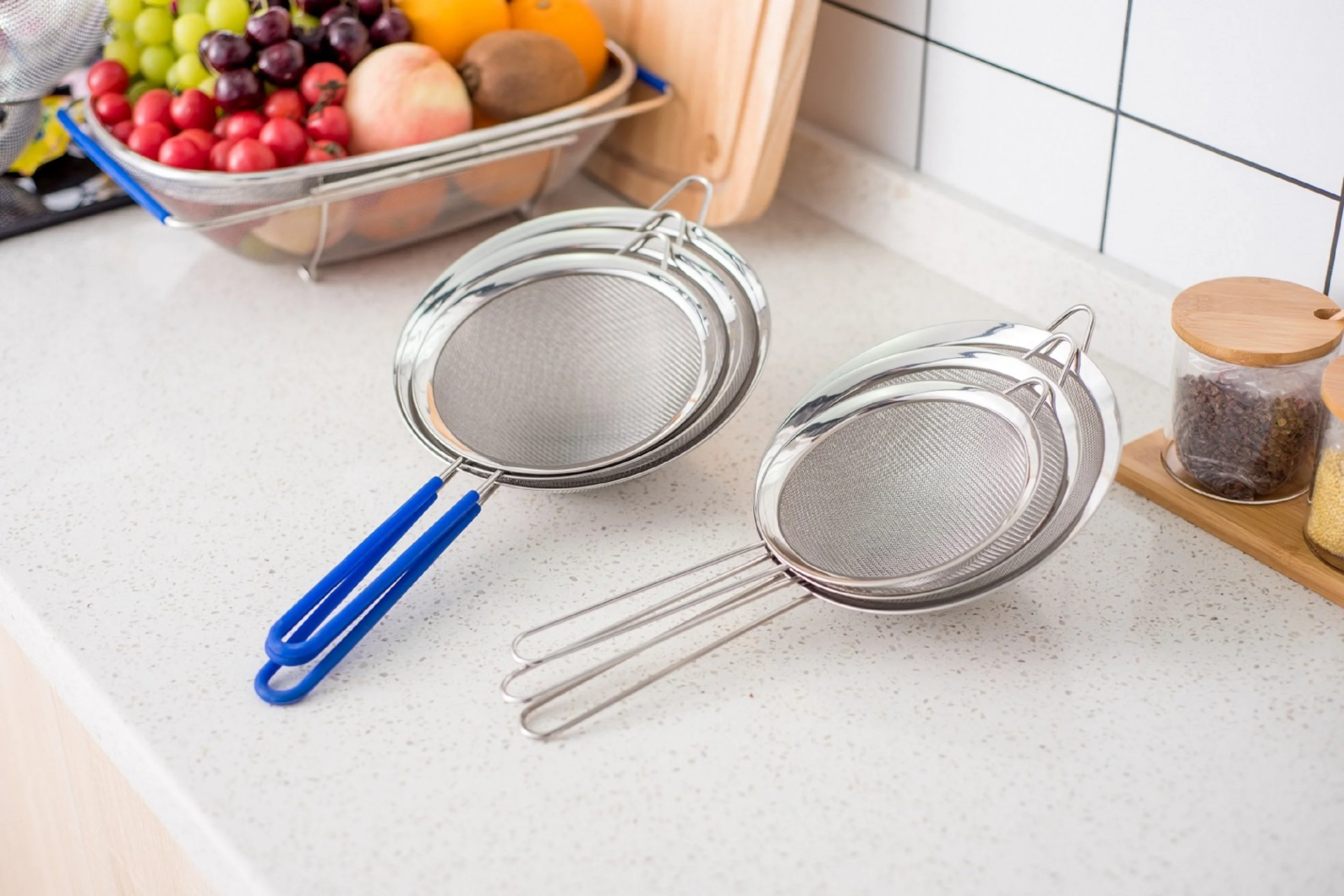 
stainless steel mesh strainer double mesh strainer set 