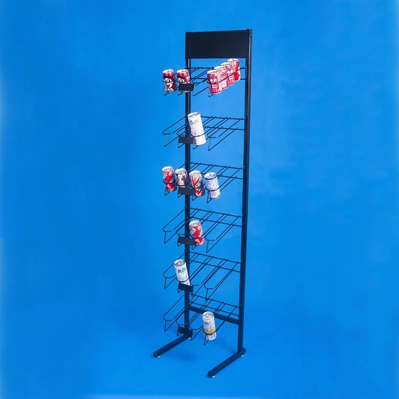 retail stores display pop iron steel  rod frame fixture counter promotion 4 layer shelf metal wire drink cans holder rack