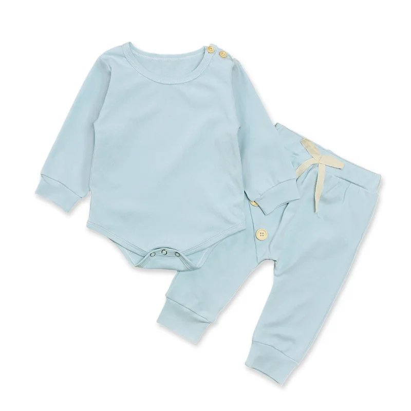 
2pcs plain color baby sets long sleeves bodysuits matching with pants 
