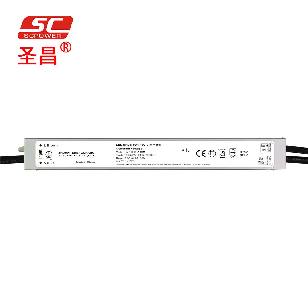 12V/24V led strip 36W dimming led transformer 0-10v dimmable pwm led driver with aluminium cover
