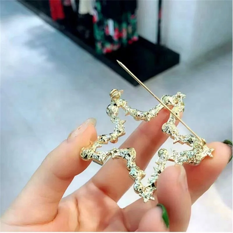 
korea handmade star brooch for women cloth elegant crystal safety pin brooch 