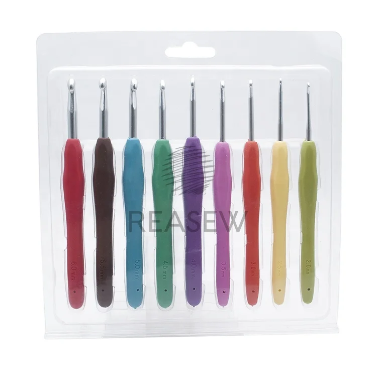 Economical and Affordable 9Pcs/Set TPR Soft Handle  Crochet Hook Set   For Knitting