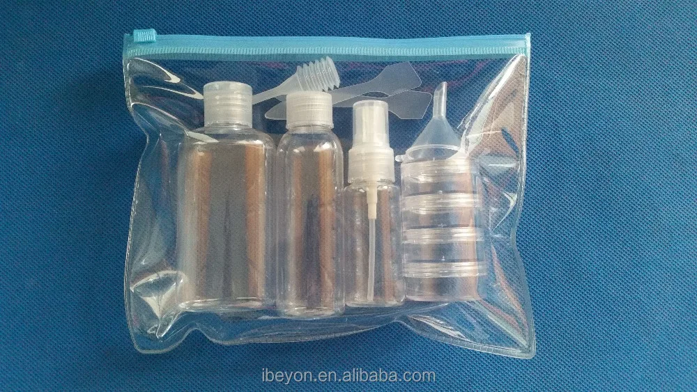 Косметическая пластиковая бутылка для макияжа с индивидуальным принтом, набор для путешествий с сумкой из ПВХ