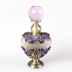 5ml Metal Flower Mini Perfume Frosted Oil Bottle Empty Pink Heart Glass Essential oil Refillable Decorative Bottles#58816,58783