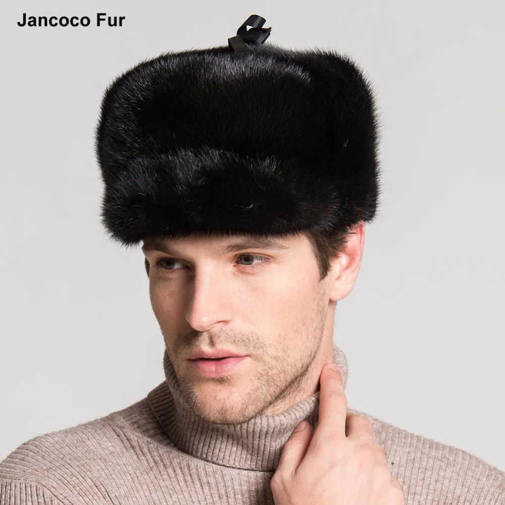 Real Fur Hats for Men Winter Thick Warm Cap Russian Style Bomber Hats