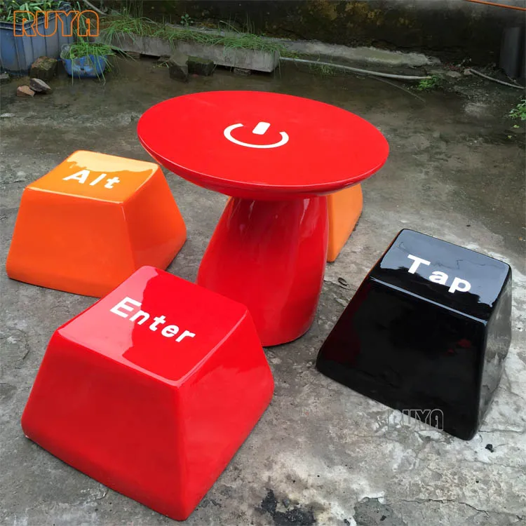 Fibreglass unique furniture design keyboard stool and table for business place reception resting