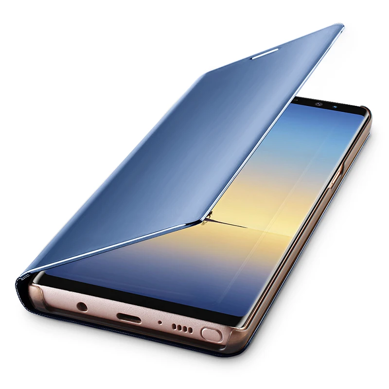window view electroplating stand mobile phone cover for Samsung note 8 9 s8 s8 plus mirror Flip Phone case