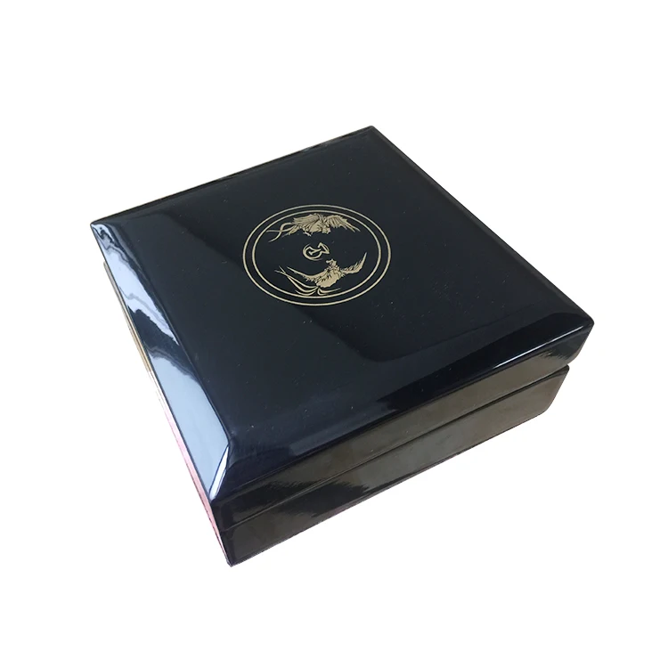 Luxury MDF Black varnish wooden jewellery wedding ring  lamp bracelet piano paint packaging jewelry box with LED light