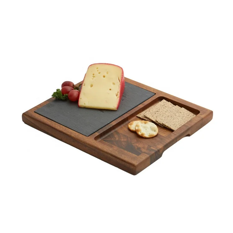 Customized Natural Black Round Squaer Cheese Board Sushi Steak slate stone wood steak plates for restaurant
