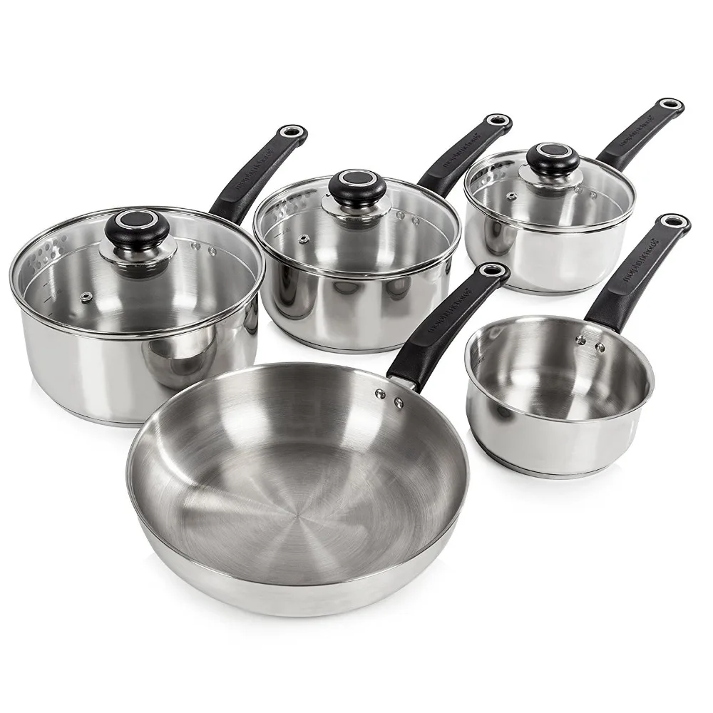QANA Factory Wholesale OEM 8pcs Stainless Pan Set Kitchen induction cookware cooking pot and pan non stick kitchenware Utensils
