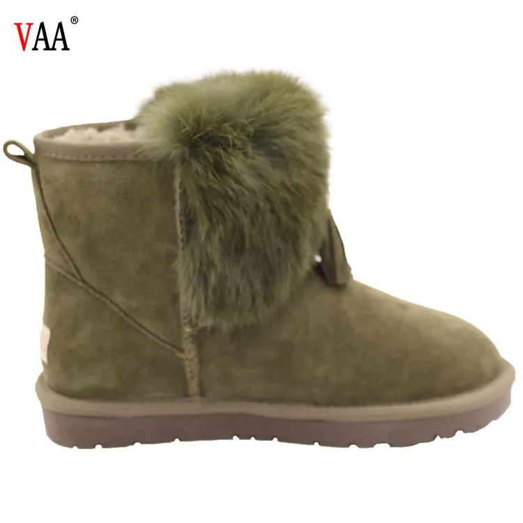 AN-CF-58 High Discount Genuine Leather Sheepskin Lined Rabbit Fur Outside Antiskid Rubber Sole Winter Snow Women Fashion Boots