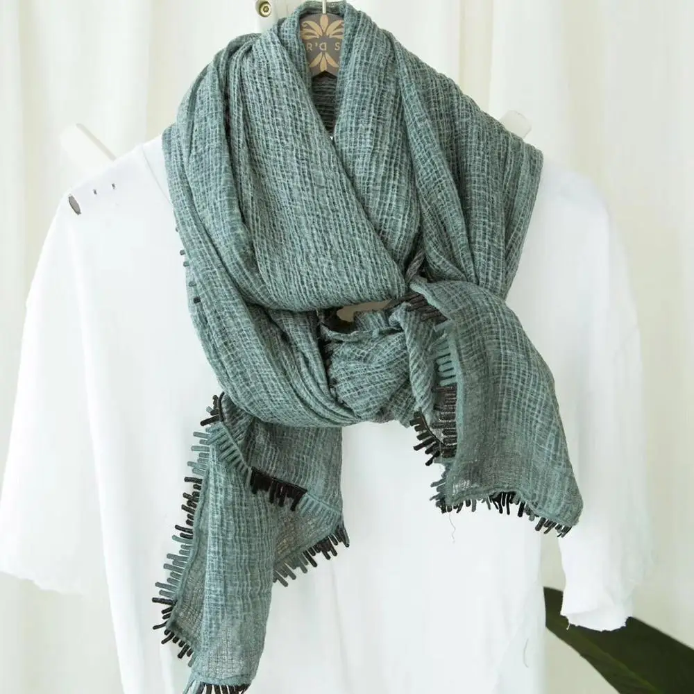 Ladies soft cotton oversize solid plain long lace scarf shawl hijab