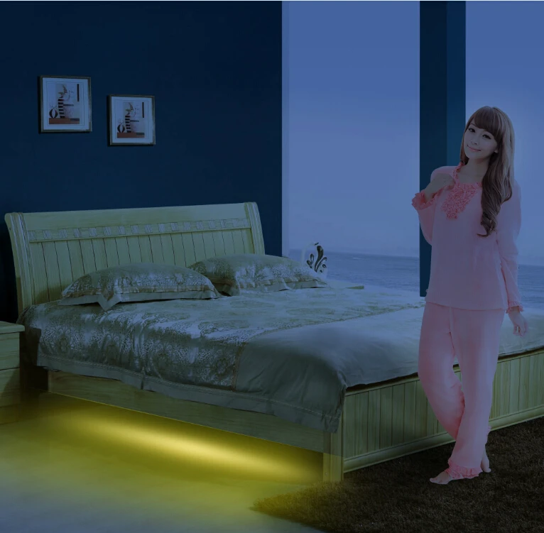 2 светодиодных ленты активация движением освещение с автоматическим отключением под кроватью ночник датчик движения комплект двумя датчиками для кровати