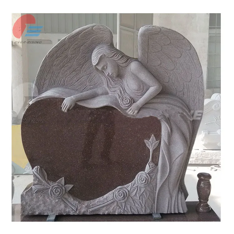 Angel Heart Shaped Red Granite Monument American Headstone