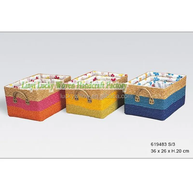 5 pcs set square and round seagrass storage basket & straw basket