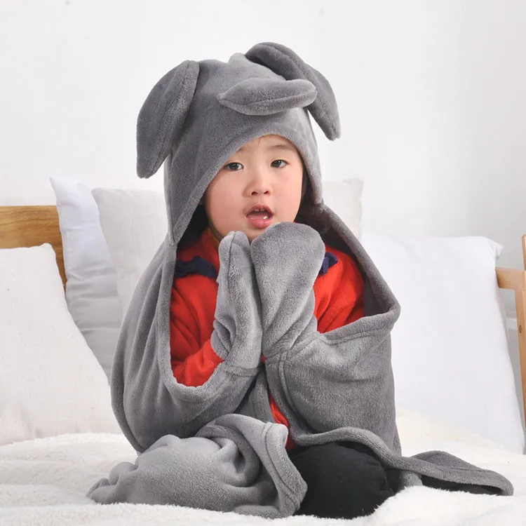 
Soft Flannel Children Blankets, Winter Warm Baby Bath Towel Baby Blanket, Cartoon Sheep Bear Elephant Rabbit Hooded Baby Blanket 