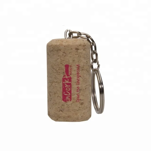 Floating cork Keychain with huge champagne cork decoration silk screen