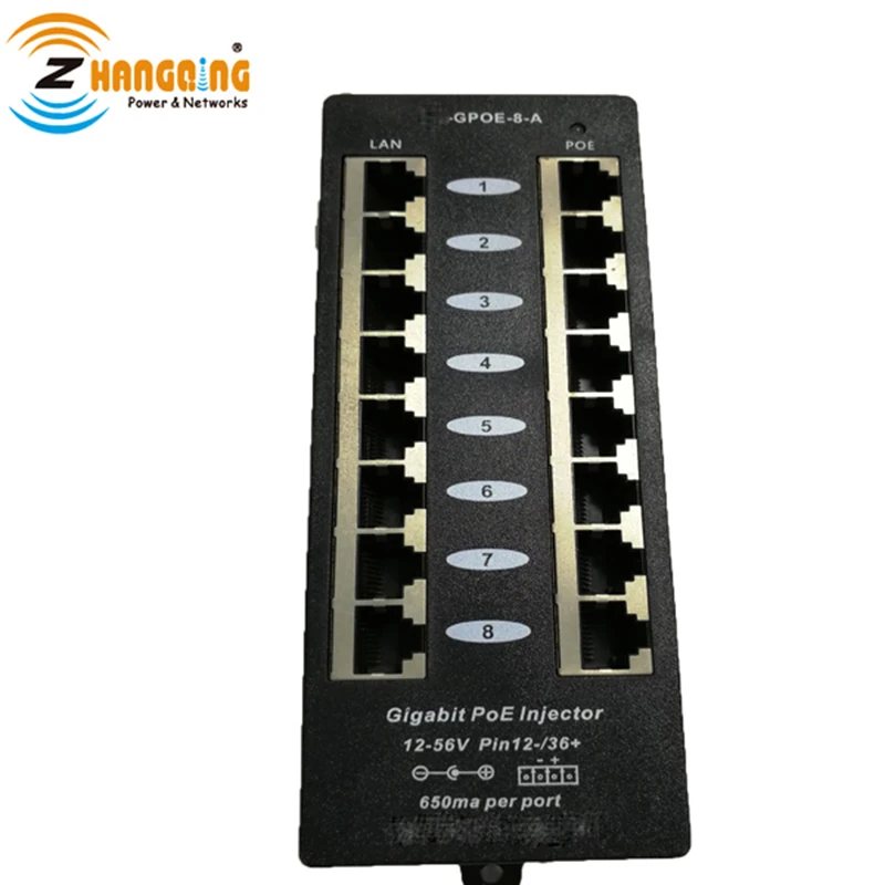 Gigabit Passive Mode A Data Pin 1/2 and 3/6 PoE Patch Panel 8Port PoE Injector For 802.3af Standard Access Point, PoE Camera