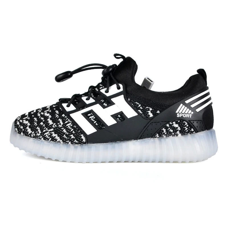
2021 Spring Summer Breathable Knitted Unsex Children Shoes Sneakers Baby Boys Girls LED Kids Casual Shoes with Light 