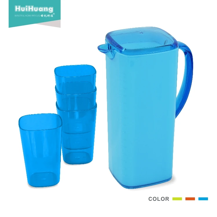 
double wall 1500ml plastic water pitcher plastic water jug water pot with 4 cups for coffee tea milk juice 