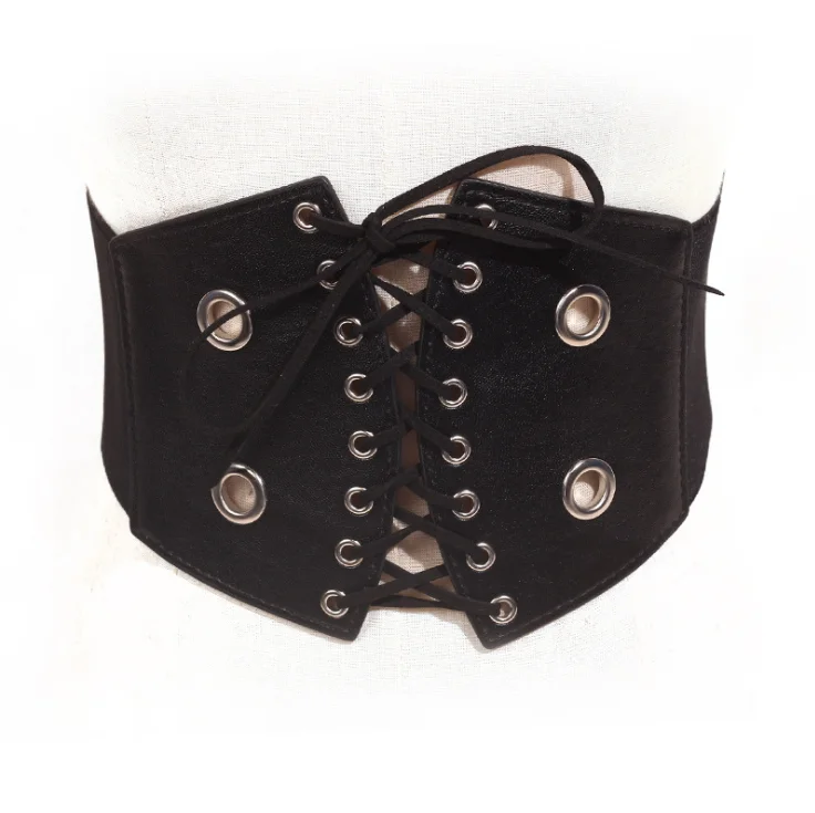 Womens PU Corset Belt Lace Up Elastic Wide Waist Band Cinch Trimmer
