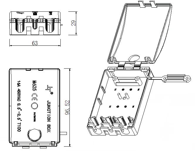 16A 450V plastic 5 way wire connector electrical junction box for down light