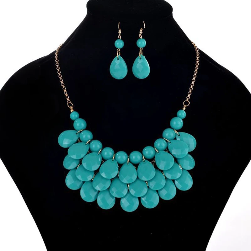 
Beach Style European and American Drop Necklace Set Colorful Multilayer Necklace 