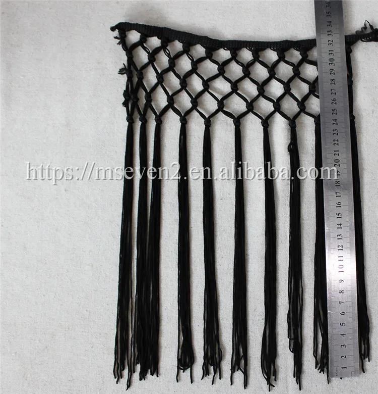 Fashion design 33cm length polyester knotted fringes for clothes