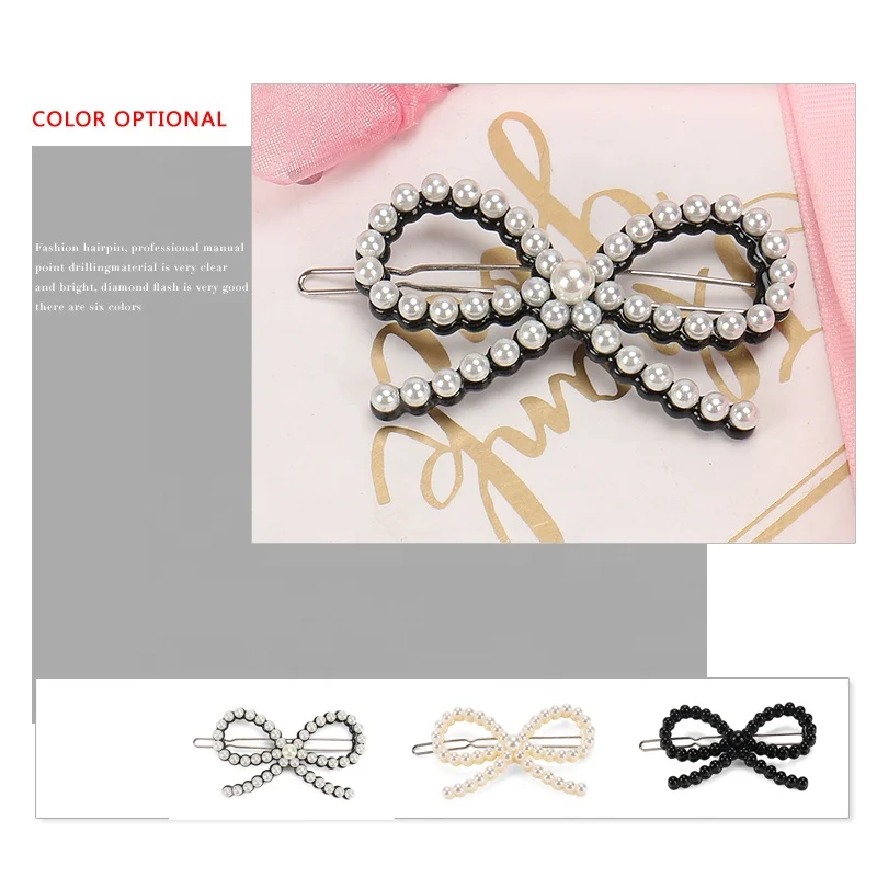Elegant Pearl Bow Hair Clip Korea Pearls Adorned Bowknot Women Hair Accessories Acetate Pearl Hair Pins