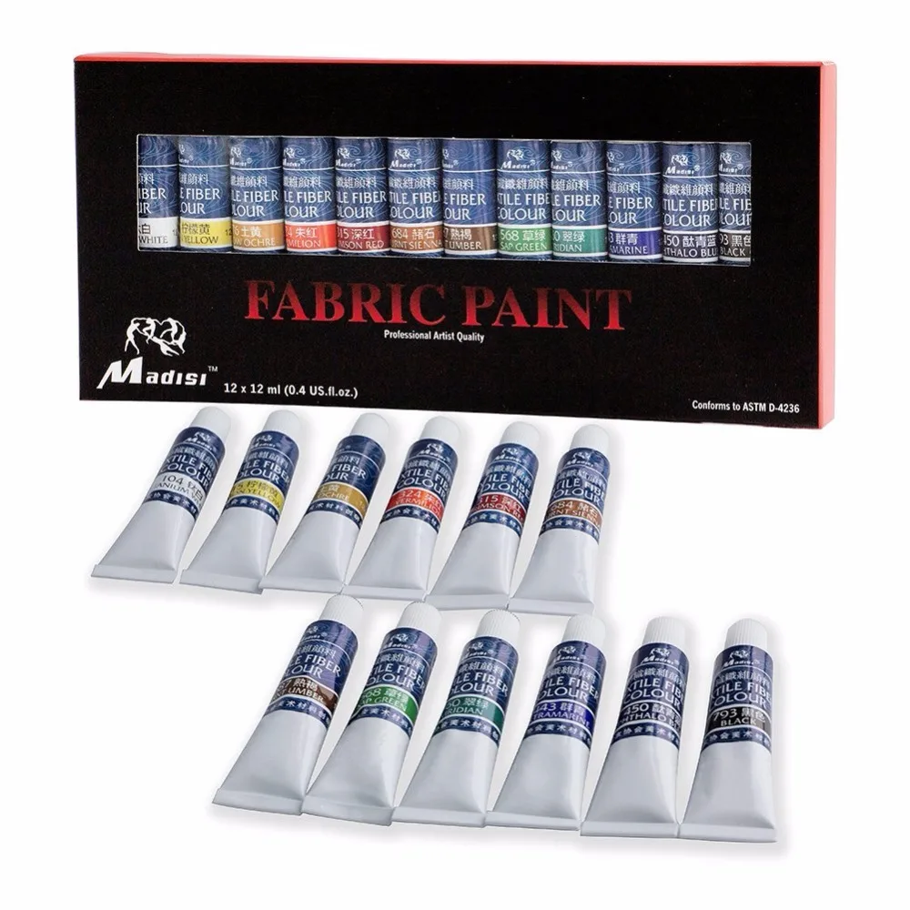 Madisi Wholesale Professionals Non-toxic Portable 12 Color 12 Ml Acrylic Fabric Paint Set