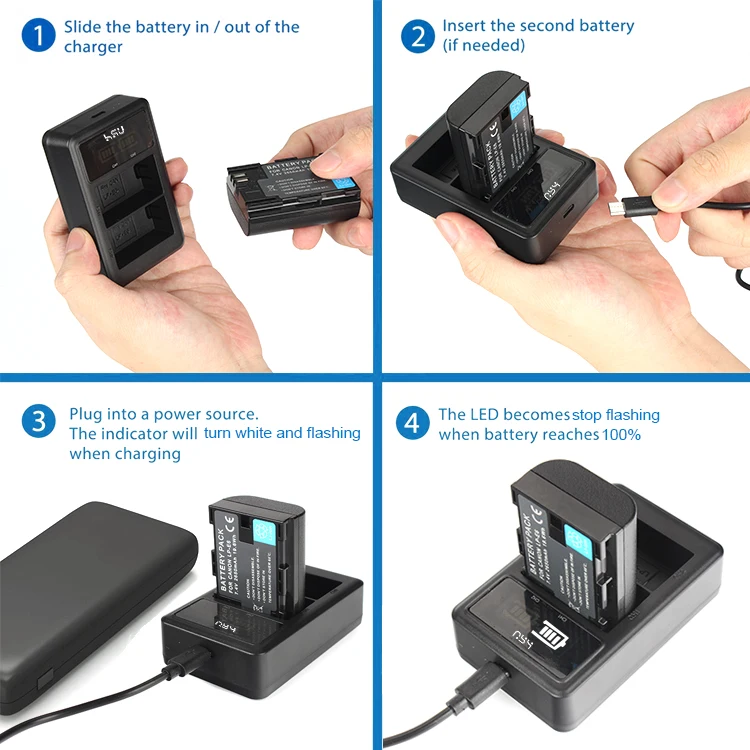 
HSU 2000 mAh Best Third Party Dual Battery Charger Pack LP-E6 LPE6 LP E6 LP-E6N forCanon 70D 5DII 5D2 5D3 7D 6D 60D 