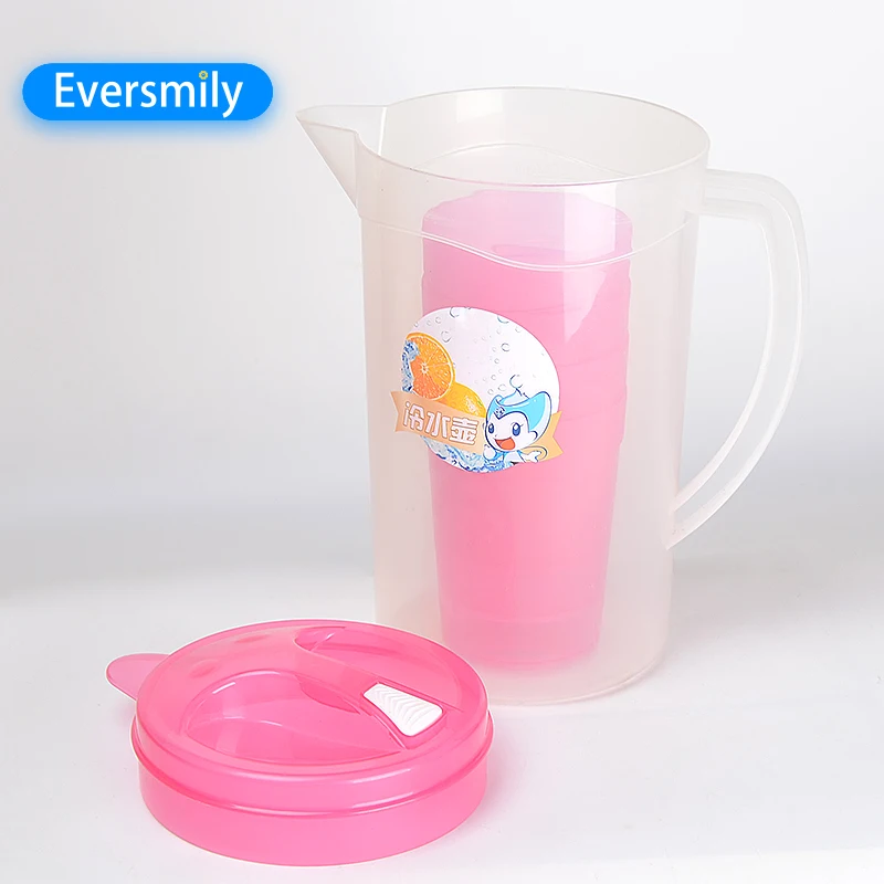 Wholesale Reusable 2L water jug large capacity with 4 cups clear plastic pitcher hot and cold  tea pots & kettles