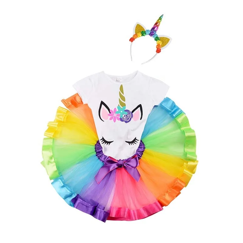 Платье принцессы с единорогом для девочек 1 год платье на день рождения маленьких наряд торта платья младенцев 12 месяцев детей