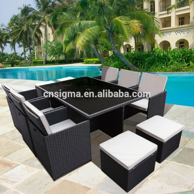 2014 горячей продажи открытый сада ротанга куб обеденный стол набор 11 шт