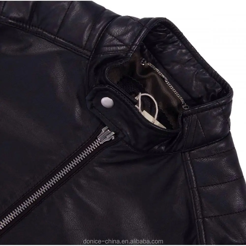 Sponge Quilting Buffalo Male Zip Cuff  Leather Jacket genuine cow skin mens jacket