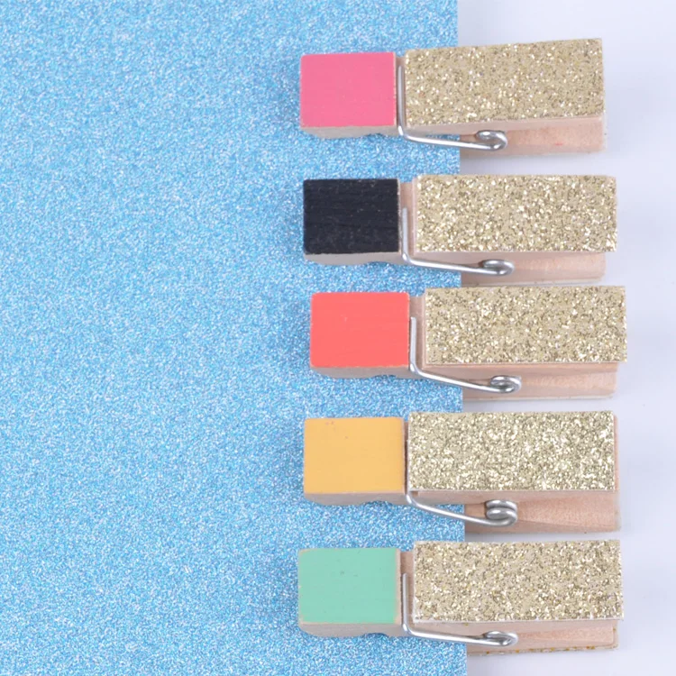8pk 45mm gold glitter printed wooden paper clips
