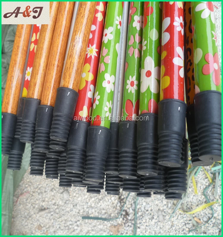 pvc coated wooden broomstick, wooden stick, wooden broom handle with plastic thread