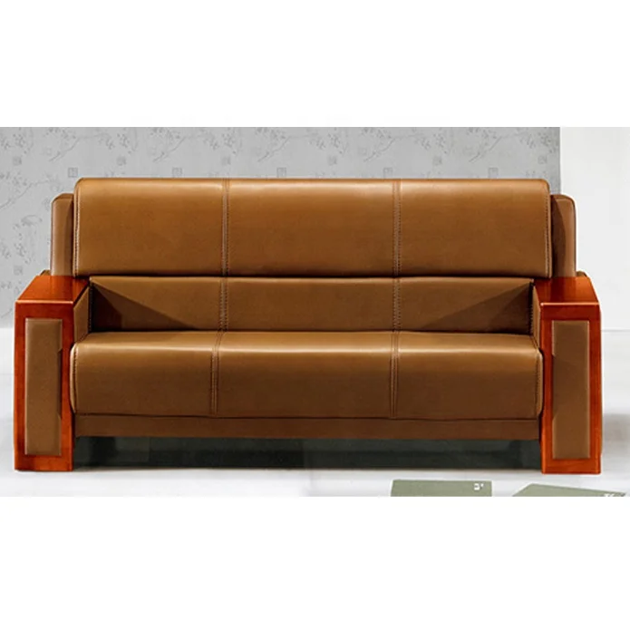 
Wholesale genuine leather couch living room sofa with wooden arms 