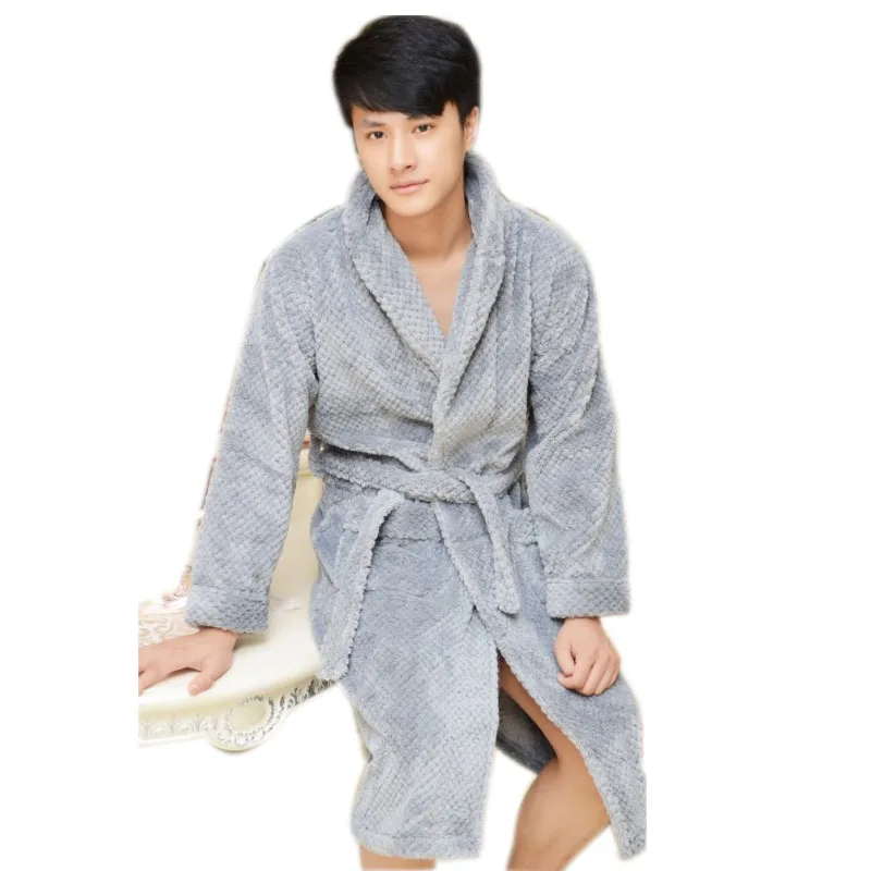 
Luxury Soft Gray Honeycomb jacquard Fleece Bathrobe For Online Shopping 