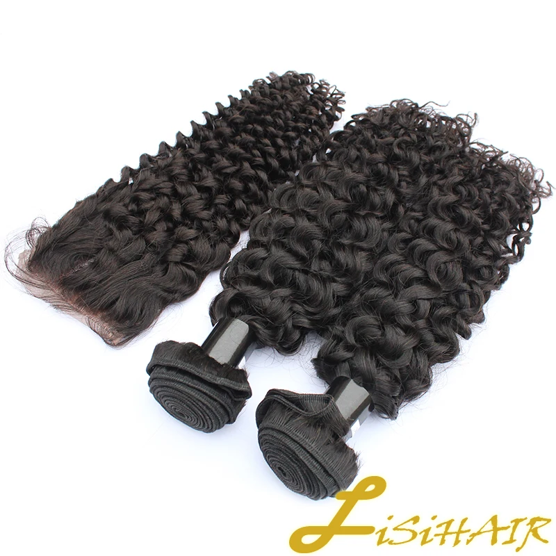 Grade 10A Factory Unprocessed Malaysia Hair Mink Raw Curly Human Hair Bundle With Closure