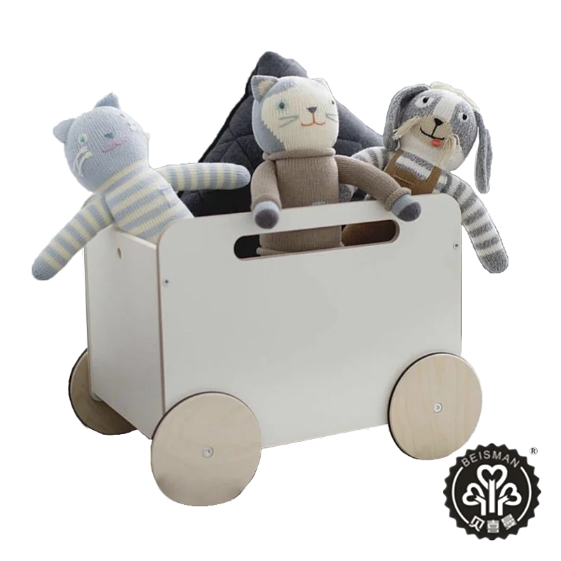 
Kids furniture wooden box with wheel storage toys 